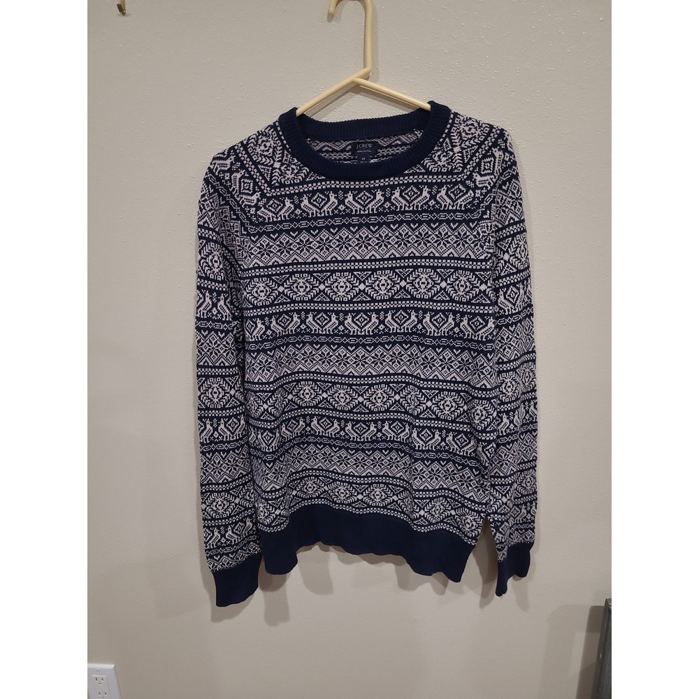 J.Crew Men's SZ M Fair Isle Crewneck Sweater blk. Cream holiday ski work cotton